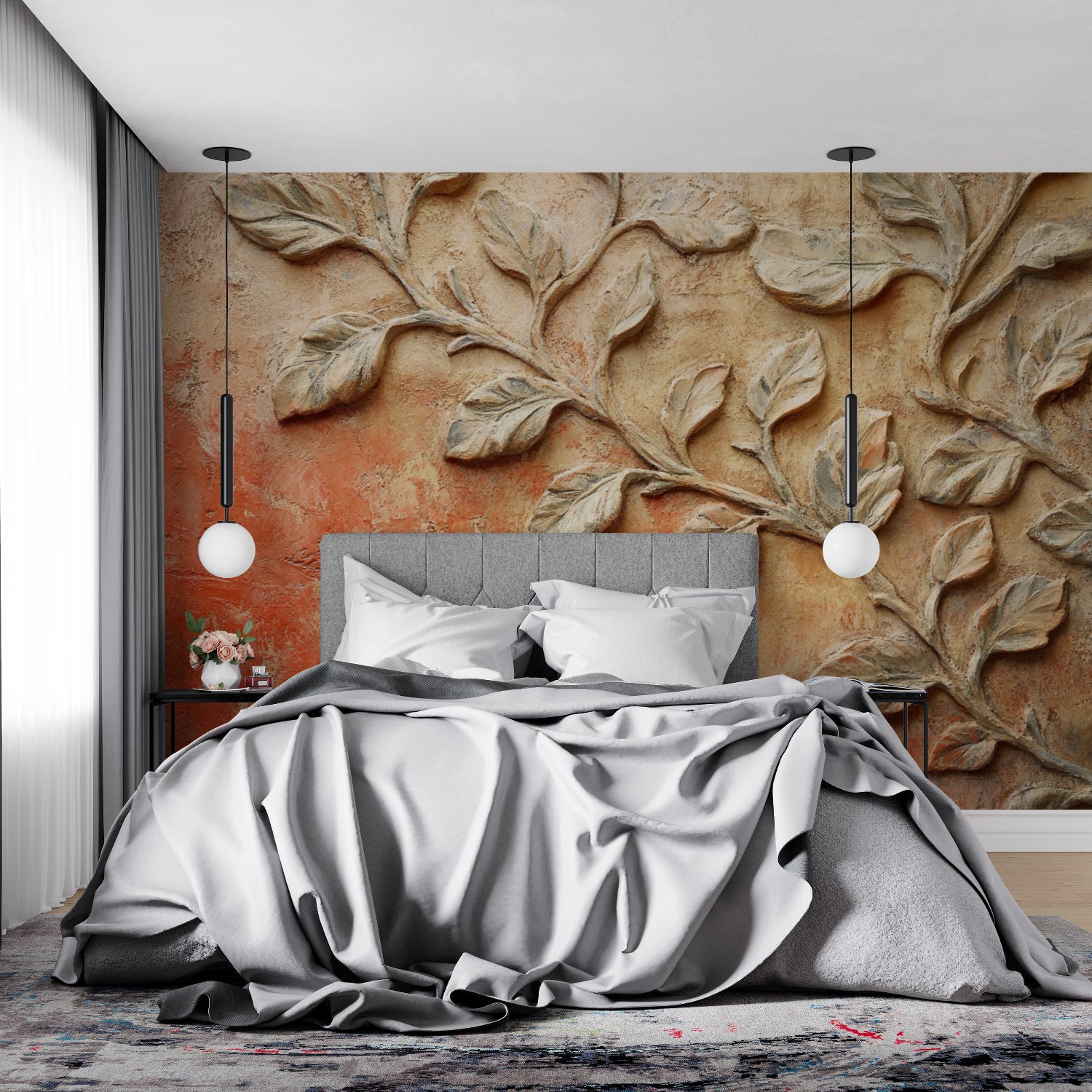 Close-up of 3D leaf texture showing shadow play in home office