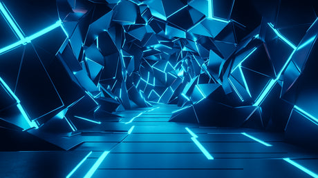 3D geometric pattern design file showing electric blue crystalline shapes and depth effects