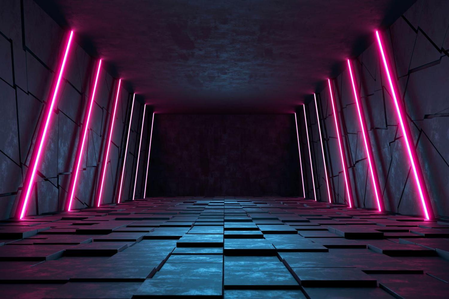 High-resolution design file of 3D neon tunnel with pink lights pattern