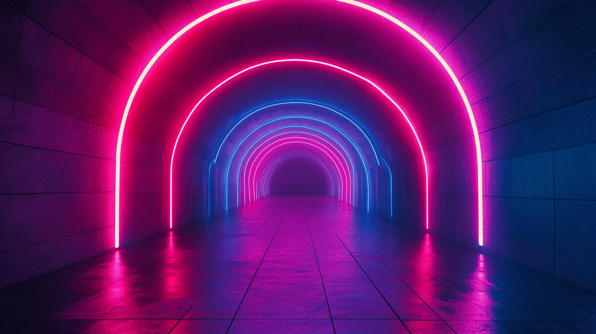 3D neon tunnel wallpaper design file showing detailed purple and blue light pattern