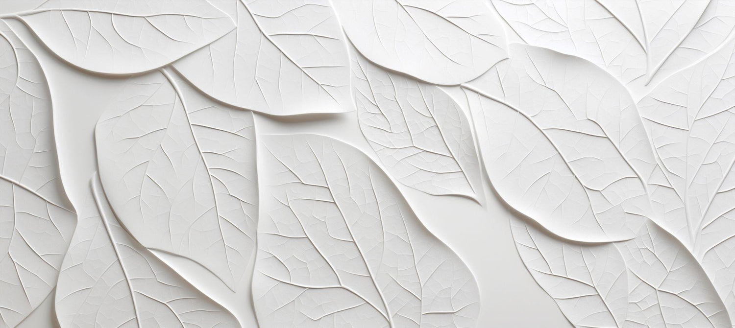 3D white leaf pattern design file showing intricate embossed details and botanical relief texture