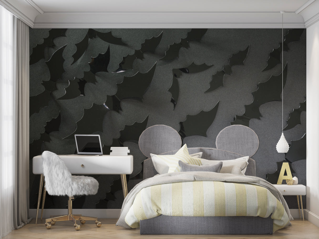 3D leaf mural wallpaper in minimalist home office space