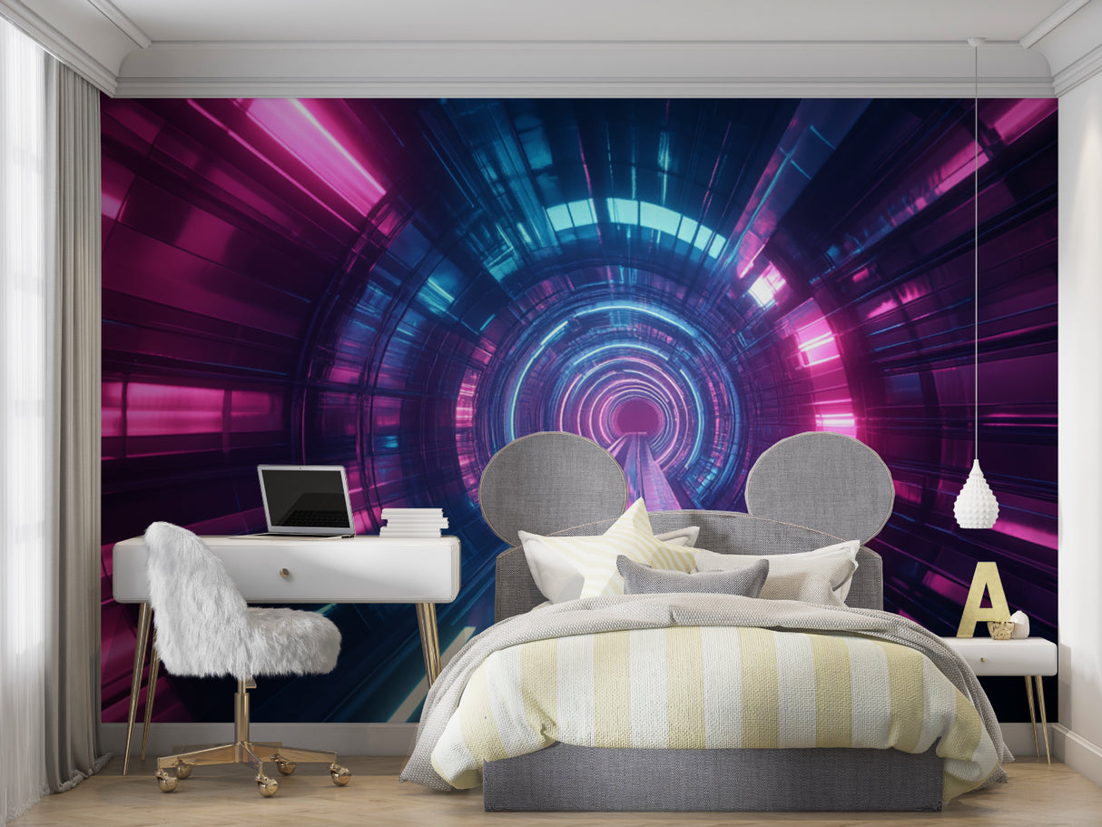 3D tunnel effect in modern living room showing scale and impact