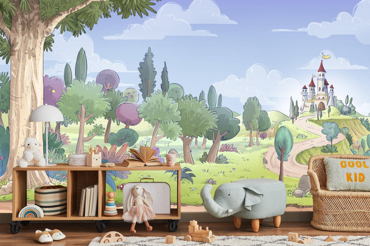 Fairy Tale Castle Mural Wallpaper | Enchanted Forest Path Design