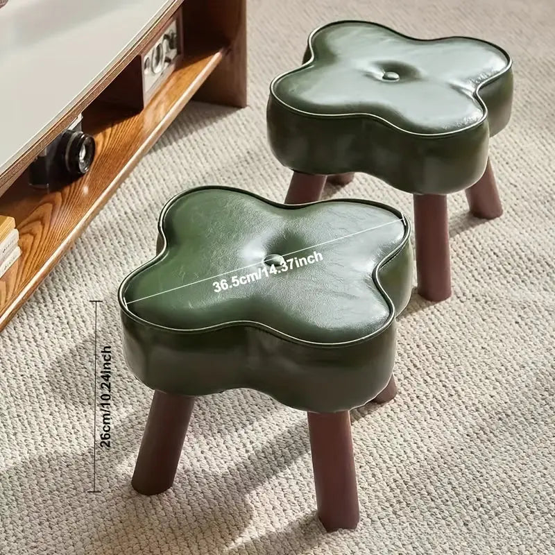 Contemporary Ottoman Footstool Green Faux Leather Wood Legs - Product detail 5