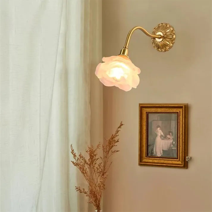 Vintage Flower Wall Light Copper Base Glass Petal Design - Product detail 4