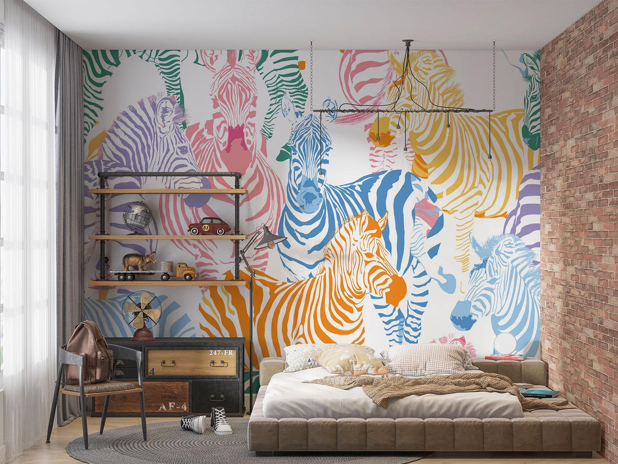 Safari Mural Wallpaper | Colorful Zebra Pattern