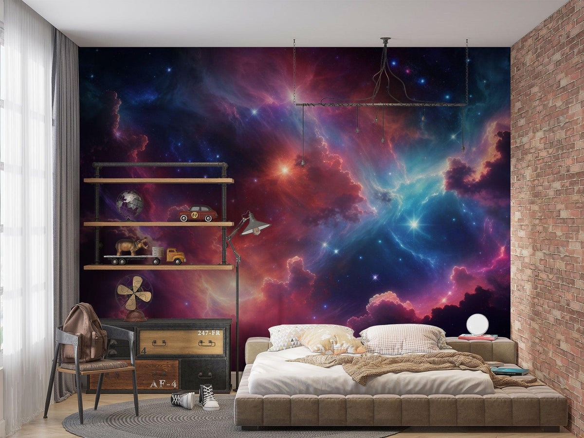 Galaxy Mural Wallpaper | Cosmic Nebula with Vibrant Aurora