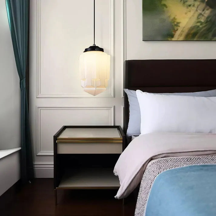 Vintage Pendant Light Geometric Milk Glass Shade - Product detail 12