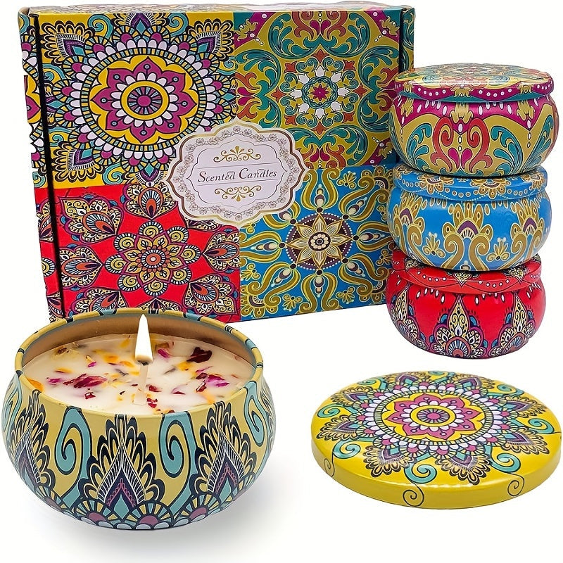 Bohemian Scented Candle Set Mandala Design Tin Collection - Product detail 4