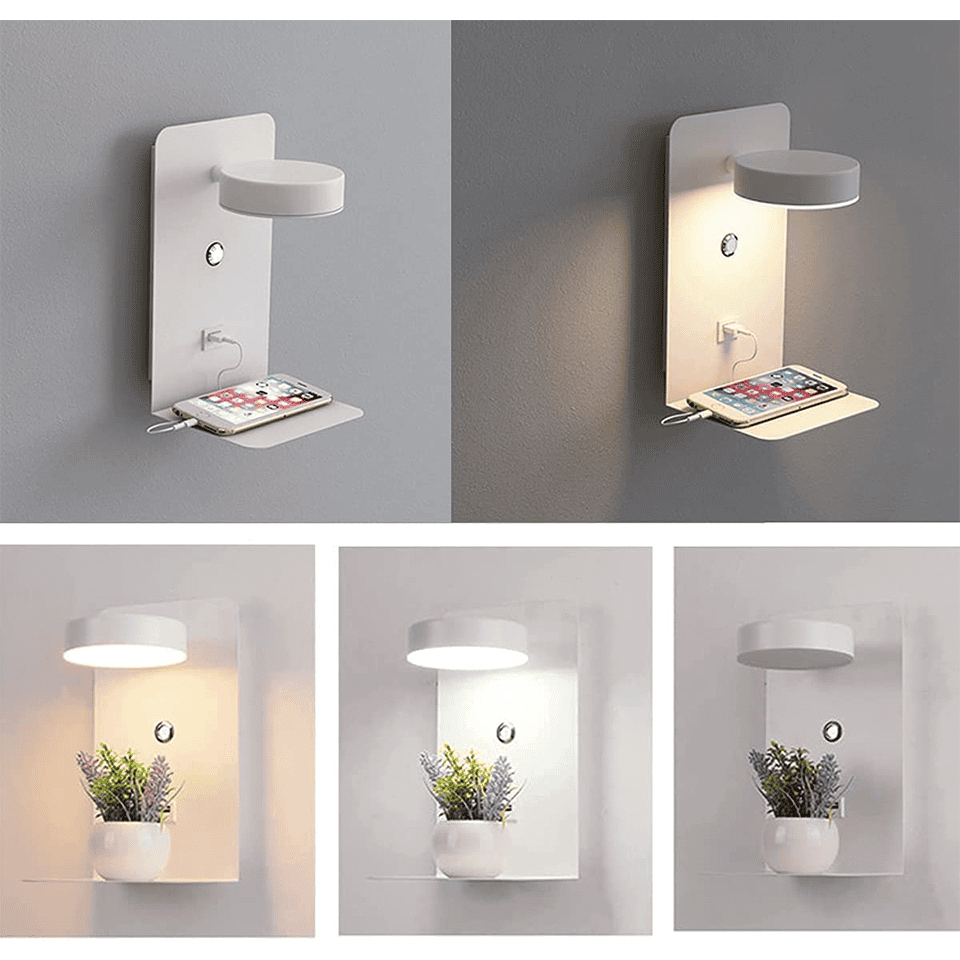 Modern Wall Sconce LED Bedside Lamp With USB Charging Shelf - Product detail 4