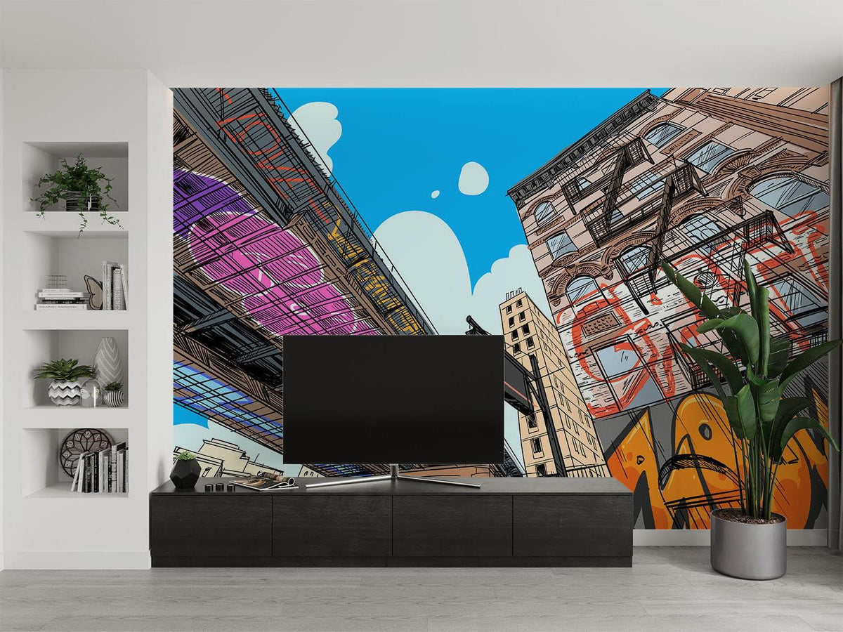 Urban Mural Wallpaper | Street Art Comic Style Design