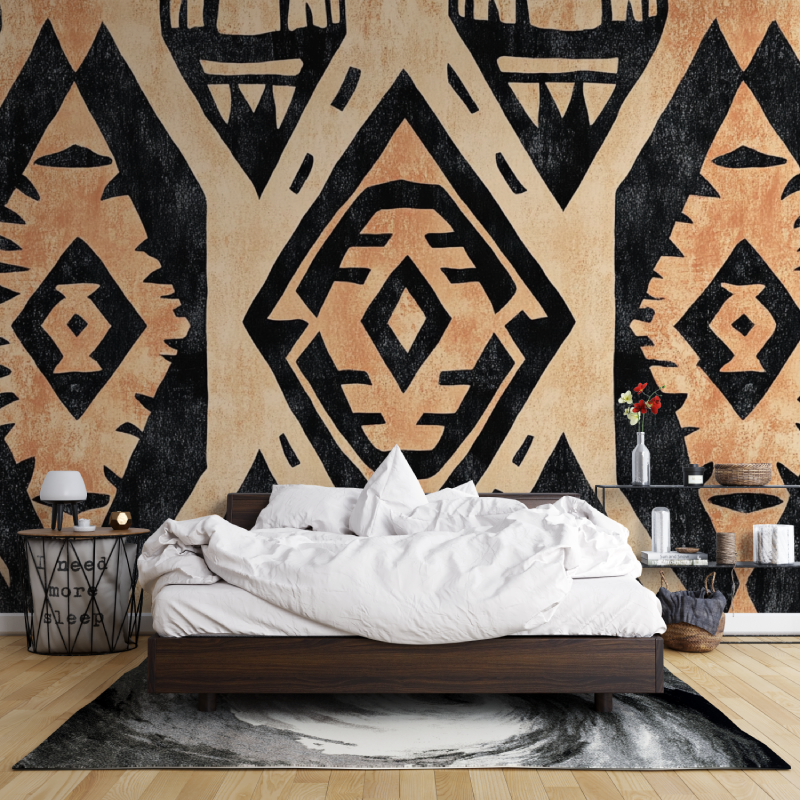 Geometric Mural Wallpaper | Aztec Pattern in Terracotta and Black