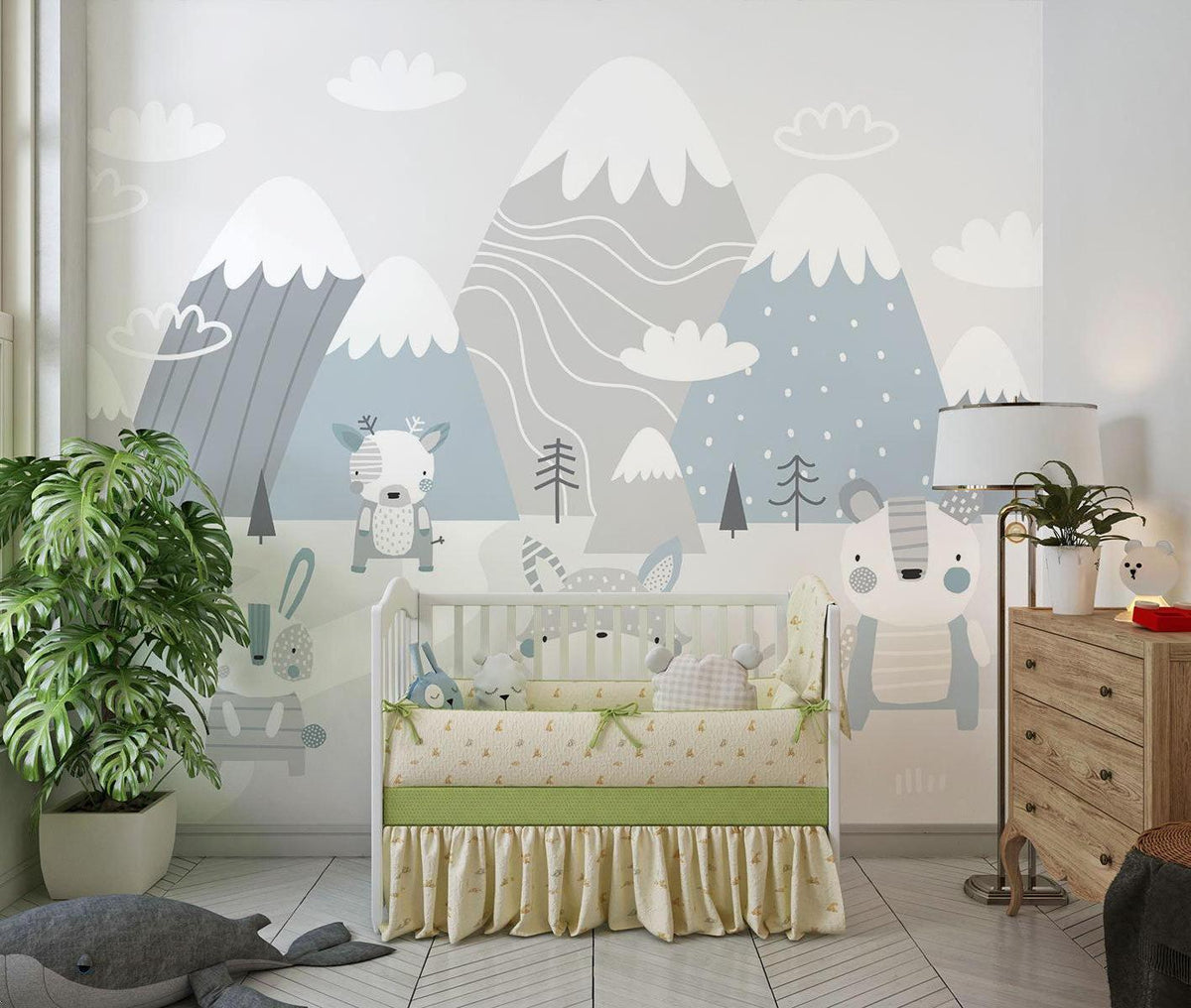 Mountain Mural Wallpaper | Scandinavian Winter Animals Scene