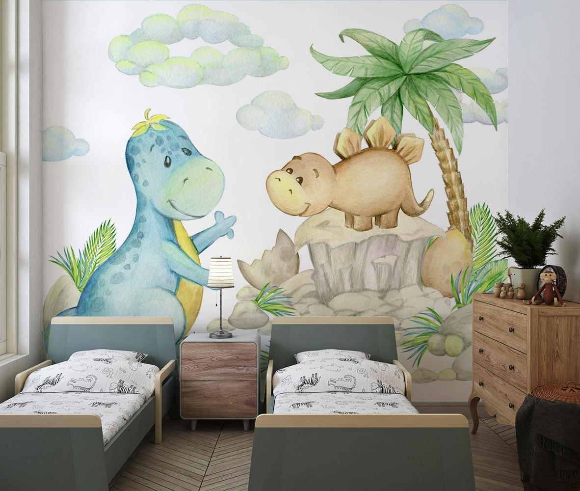 Dinosaur Mural Wallpaper | Watercolor Prehistoric Friends