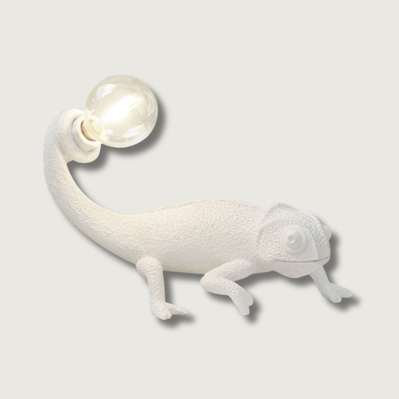 Chameleon Table Lamp White Resin Animal Design - Product showcase