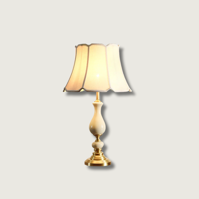 Ceramic Table Lamp Scalloped Shade with Brass Base - Product showcase