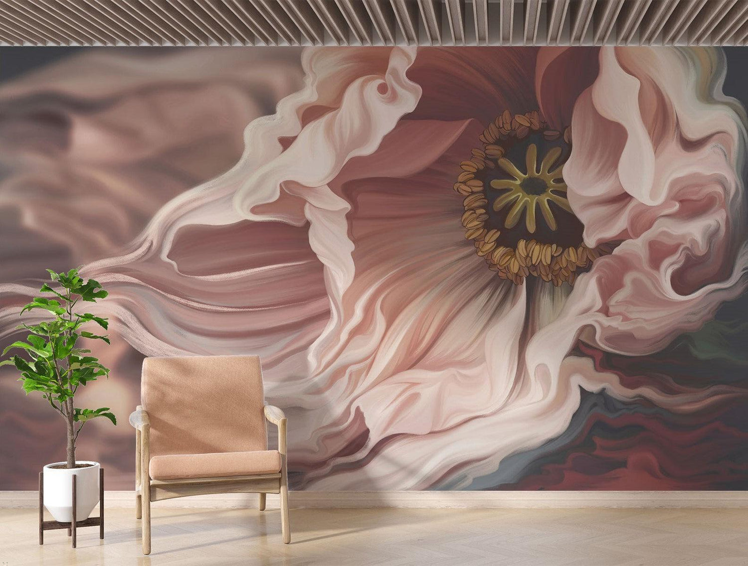 Floral Mural Wallpaper | Large Scale Pink Anemone Art