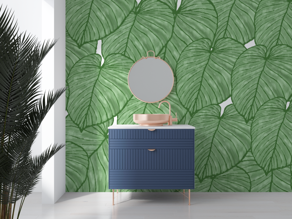 Monstera Mural Wallpaper | Tropical Green Leaf Pattern