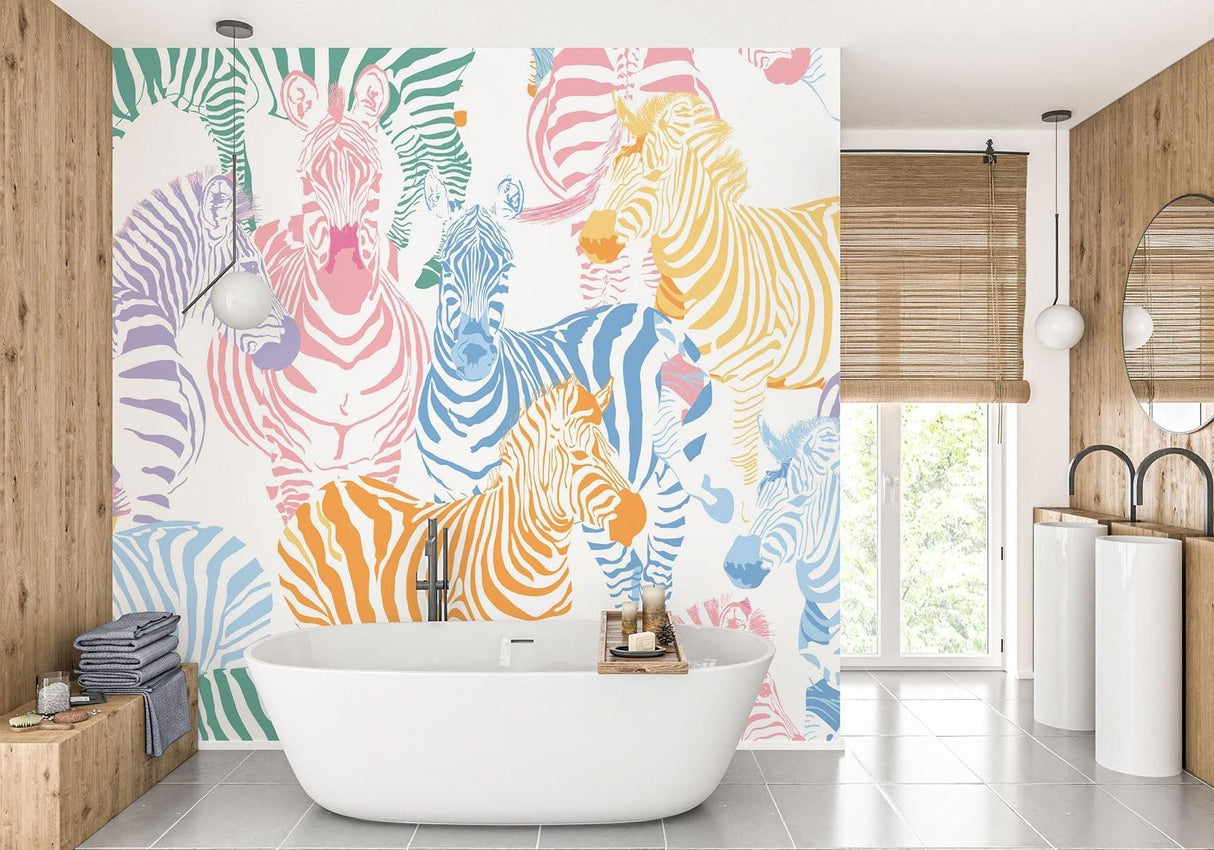 Safari Mural Wallpaper | Colorful Zebra Pattern