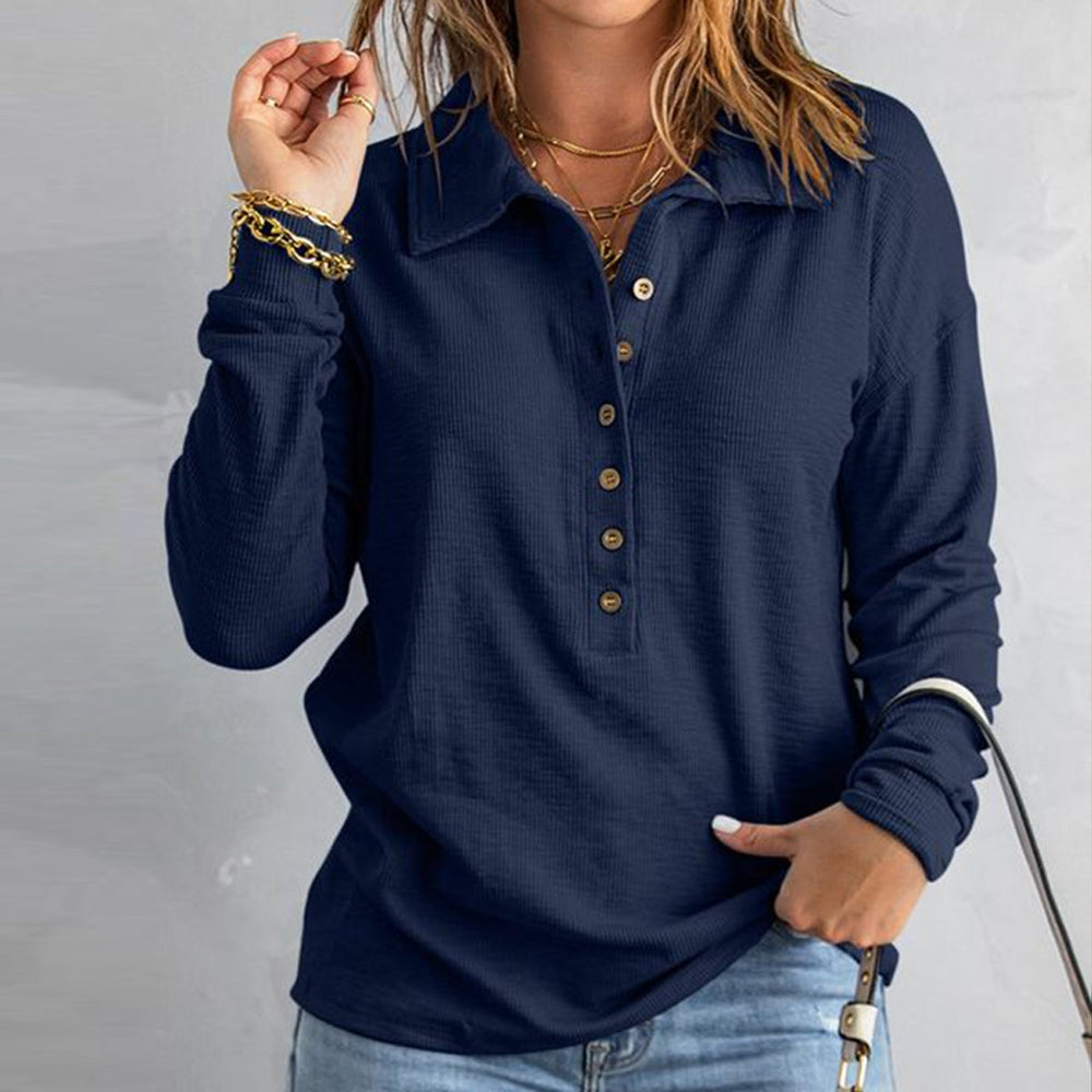 Classic Button Henley Shirt Navy Ribbed Cotton Texture - Product example