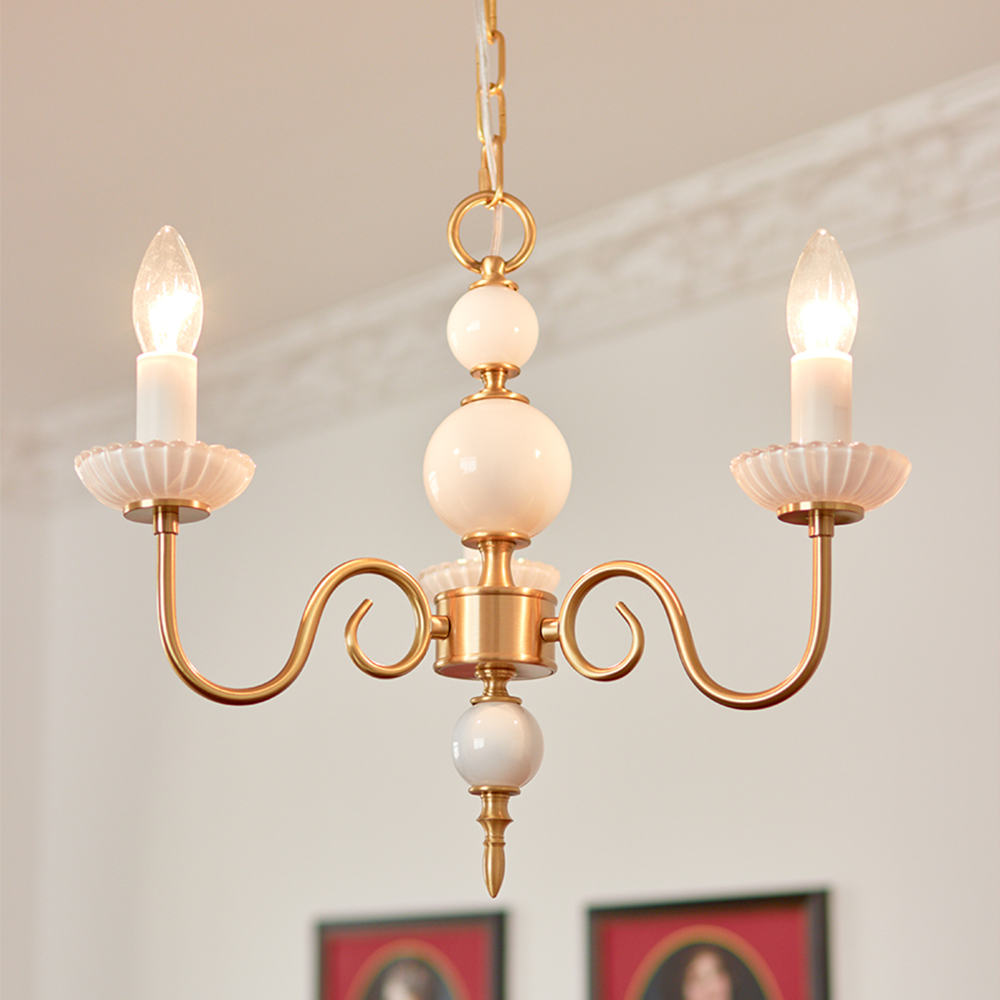 Classic Chandelier Light Brass White Glass Design - Product showcase