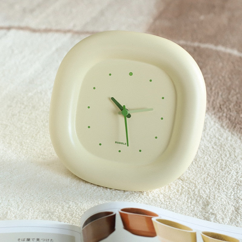 Minimalist Wall Clock  Soft Cream With Green Accents - Detailed view
