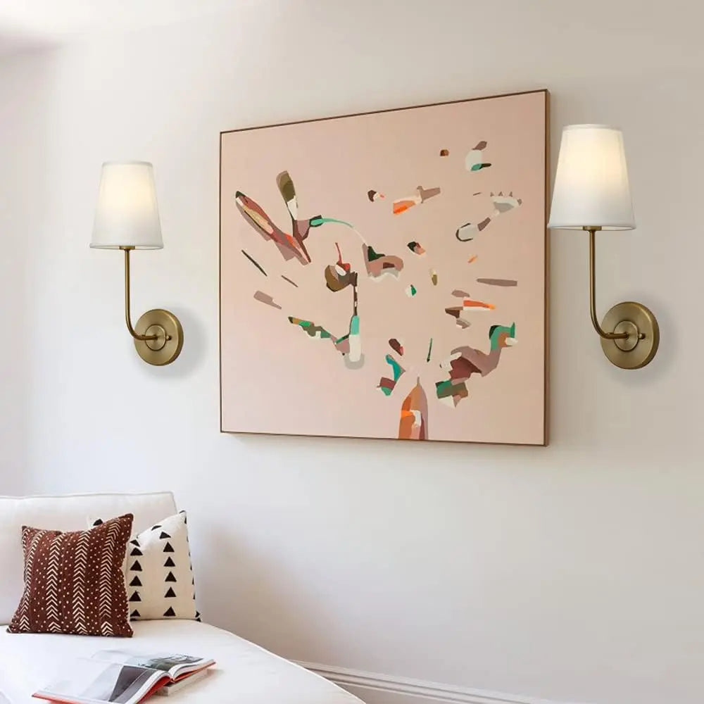 Modern Wall Sconce Brass Frame with White Fabric Shade - Product detail 5