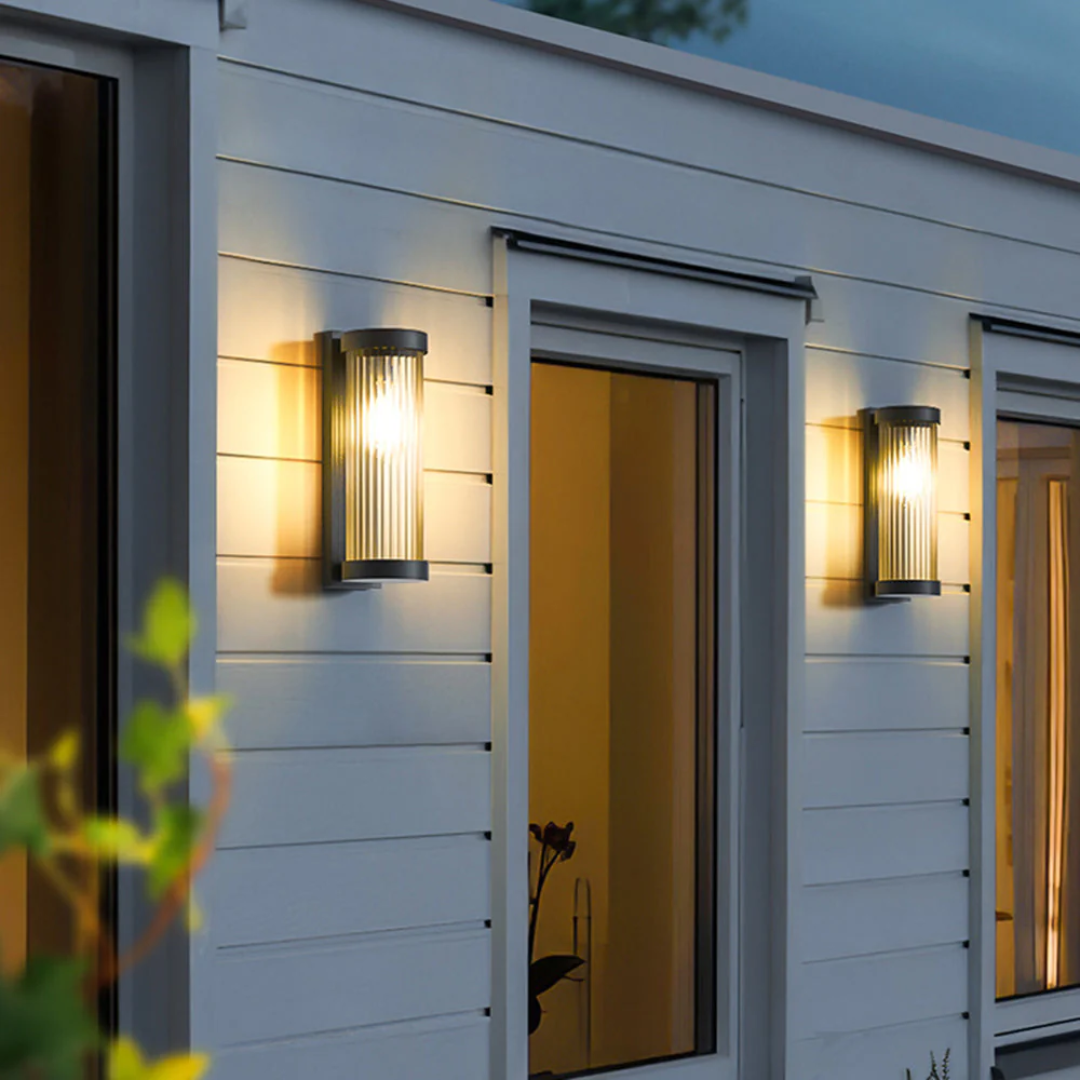 Modern Outdoor Wall Light Ribbed Glass LED Sconce - Product showcase