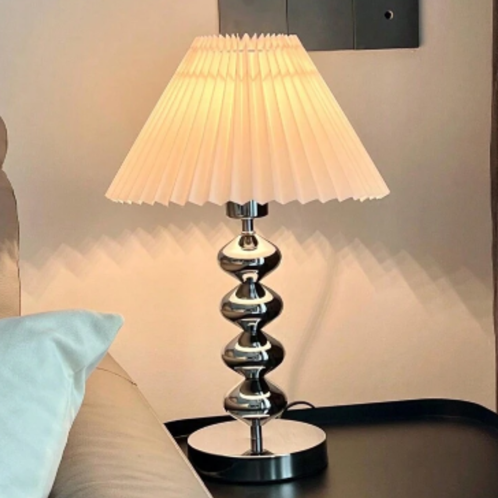 Chrome Table Lamp Pleated Shade Stacked Sphere Base - Product detail 4