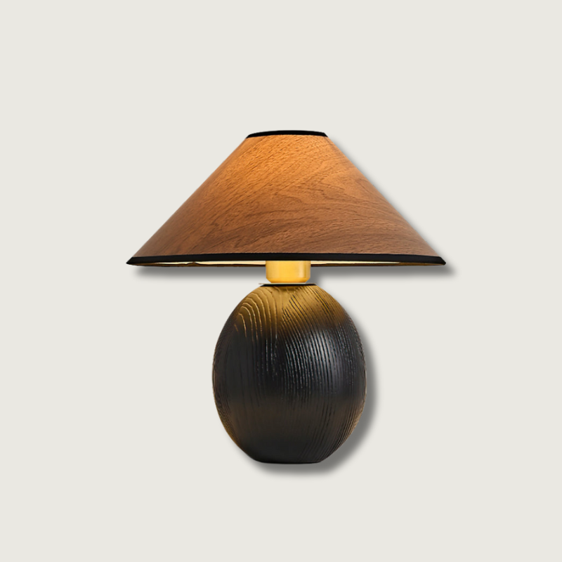 Wooden Table Lamp Black Base with Walnut Shade - Product showcase