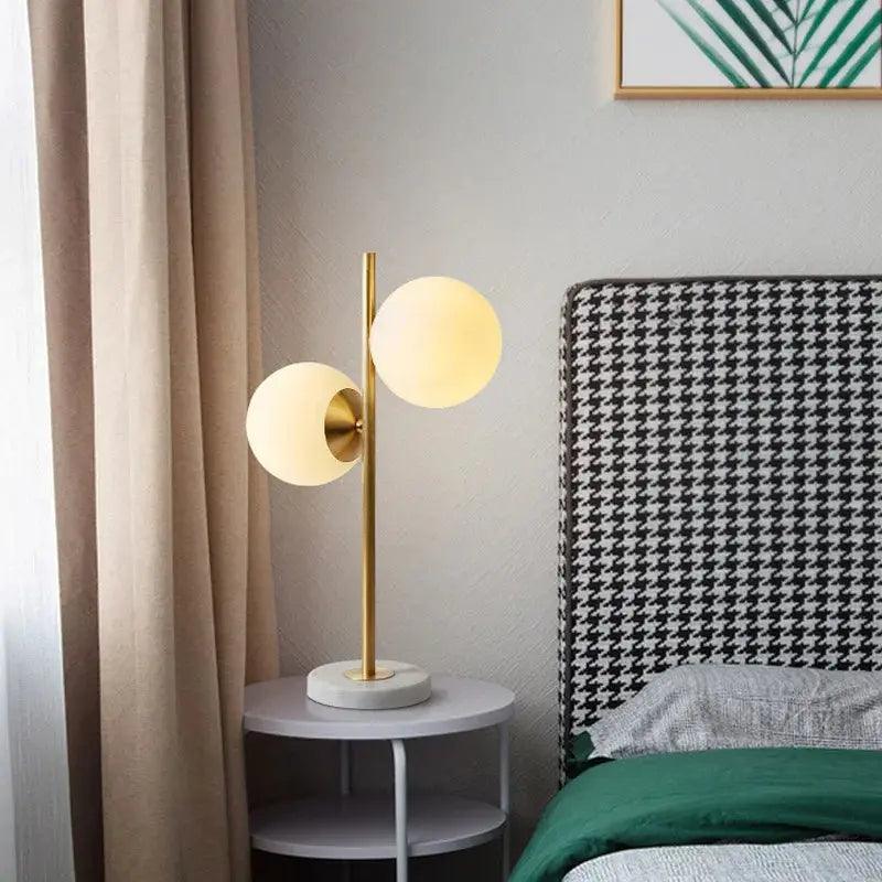 Modern Table Lamp Dual Globe Glass with Brass Stem - Detailed view