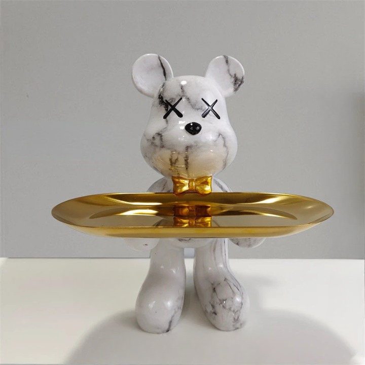 Decorative Bear Tray Sculpture  Pink and Gold Resin Design - Product detail 6