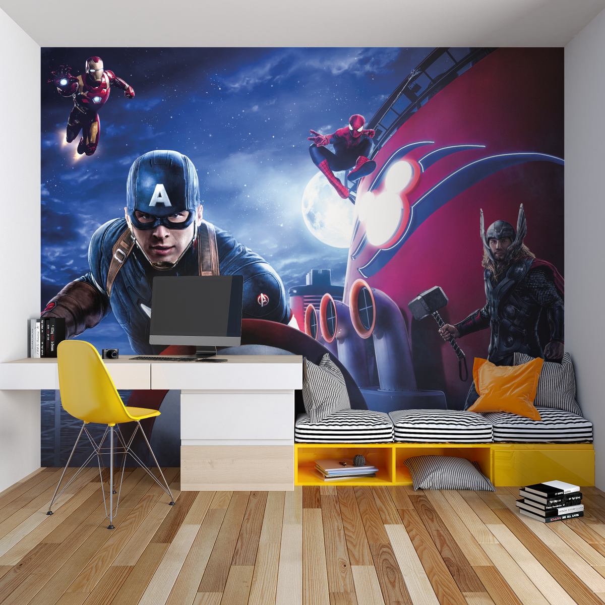 Superhero Mural Wallpaper | Marvel Avengers Night Scene