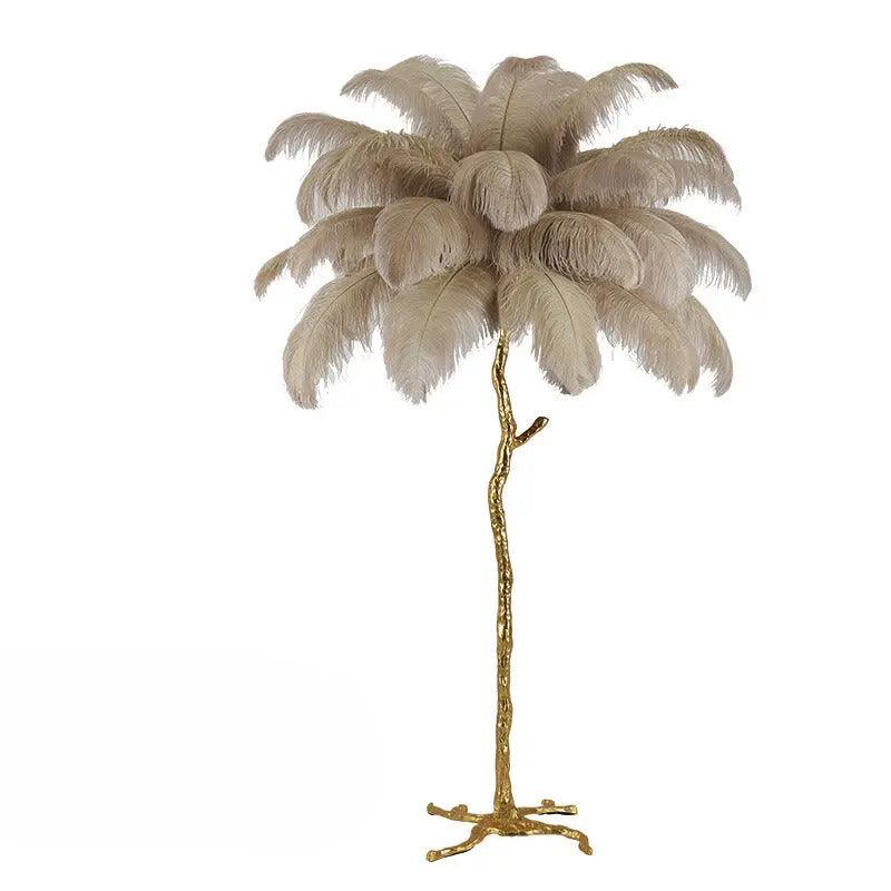 Nordic Feather Floor Lamp Pink Ostrich Plume Gold Stand - Product detail 5