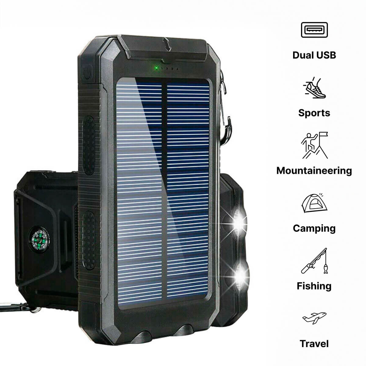 Outdoor Solar Power Bank  Dual USB Waterproof Charger with LED Light - Product detail 4