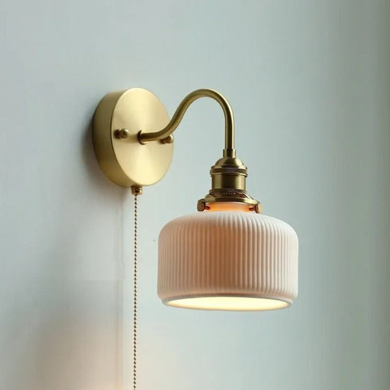 Nordic Ceramic Wall Light Ribbed Glass Shade With Brass Fixture - Product detail 12