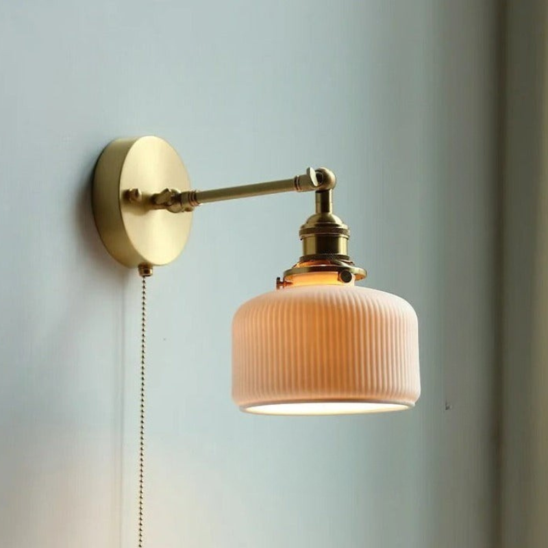 Nordic Ceramic Wall Light Ribbed Glass Shade With Brass Fixture - Product detail 13