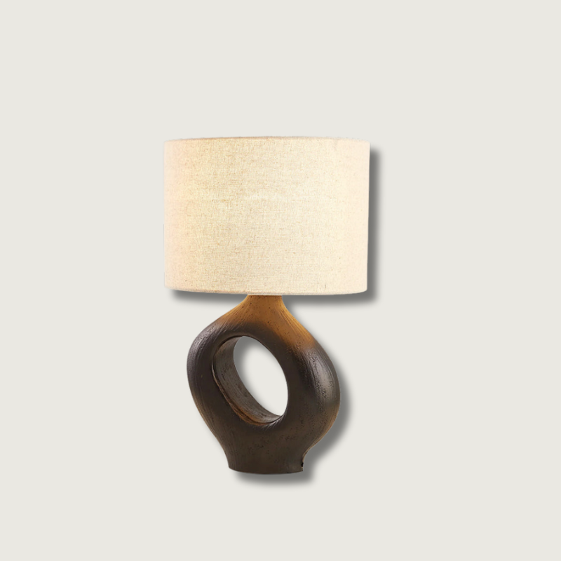 Modern Resin Table Lamp Sculptural Base with Linen Shade - Product showcase