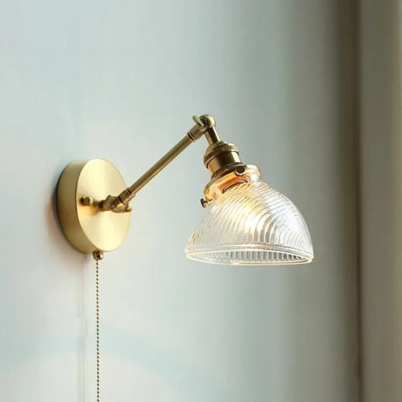 Nordic Ceramic Wall Light Ribbed Glass Shade With Brass Fixture - Product detail 14