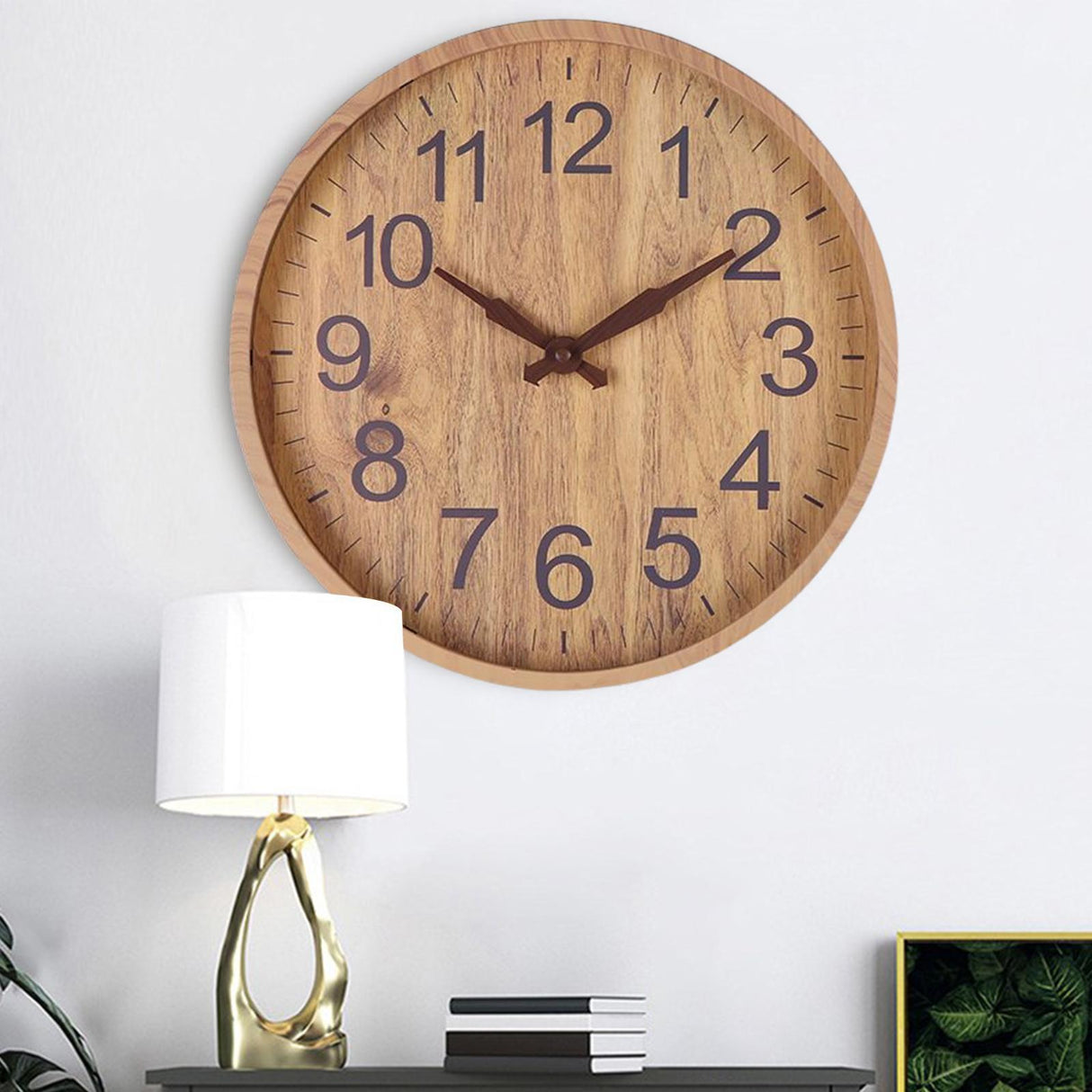 Rustic Wall Clock  Natural Wood With Dark Numbers - Product example