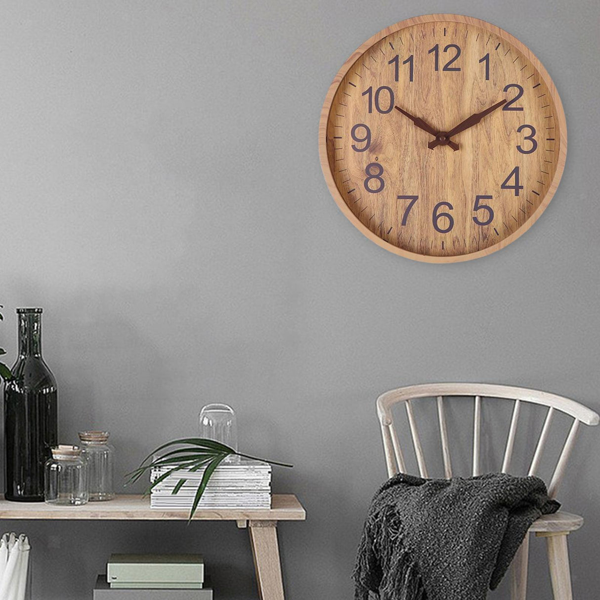 Rustic Wall Clock  Natural Wood With Dark Numbers - Product detail 5
