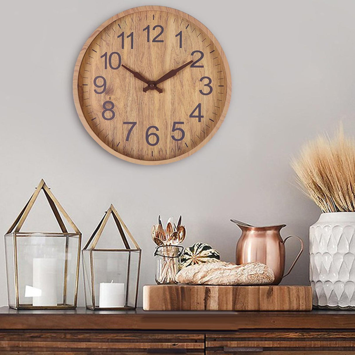 Rustic Wall Clock  Natural Wood With Dark Numbers - Detailed view