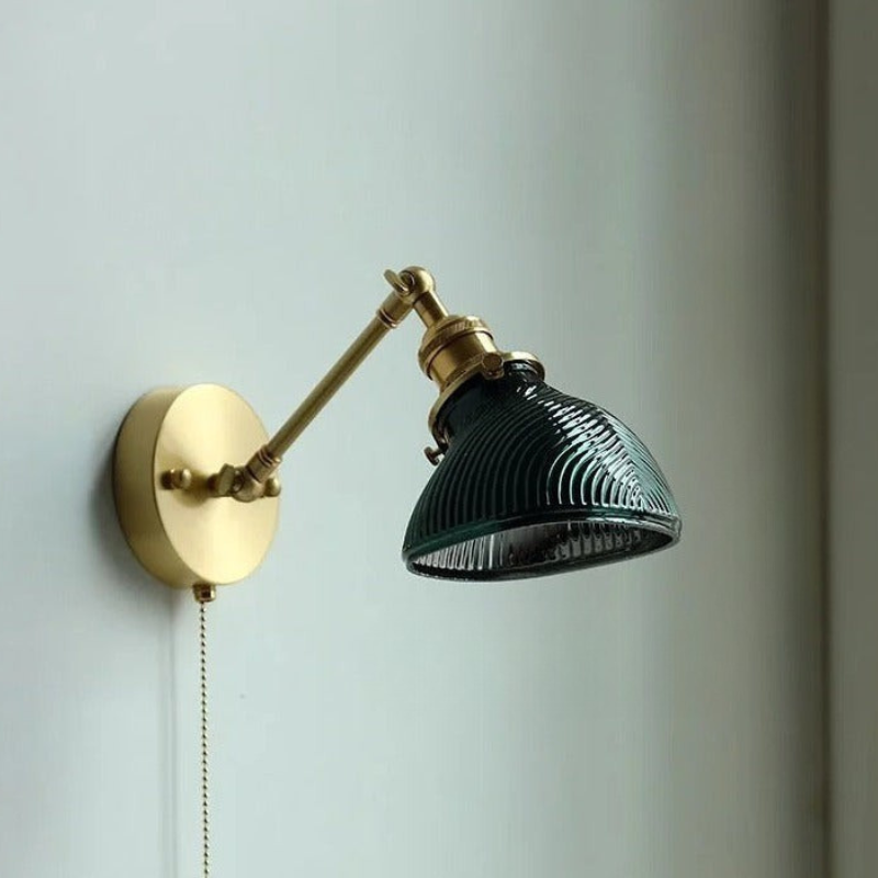 Nordic Ceramic Wall Light Ribbed Glass Shade With Brass Fixture - Product detail 15