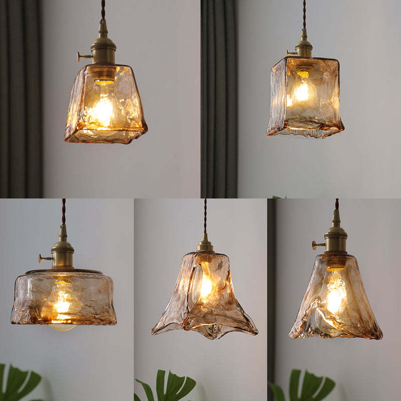 Vintage Glass Pendant Light Amber Textured Shade - Product detail 8