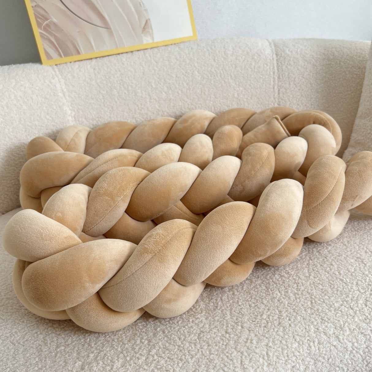 Braided Floor Cushion Chunky Knit Design in Cream - Product showcase