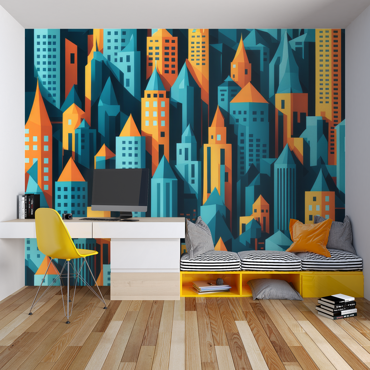Sci-Fi Mural Wallpaper | Giant Robot Purple Night Scene