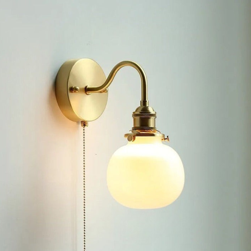 Nordic Ceramic Wall Light Ribbed Glass Shade With Brass Fixture - Product detail 18