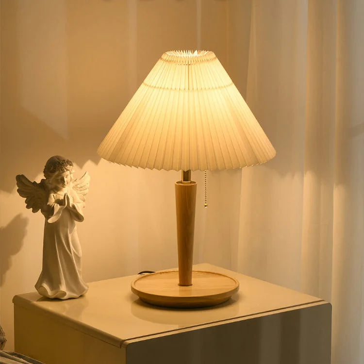 Scandinavian Table Lamp Pleated Shade With Oak Base - Product detail 6