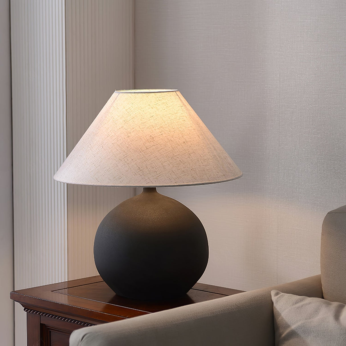 Ceramic Table Lamp Matte Black Base with Linen Shade - Product detail 6